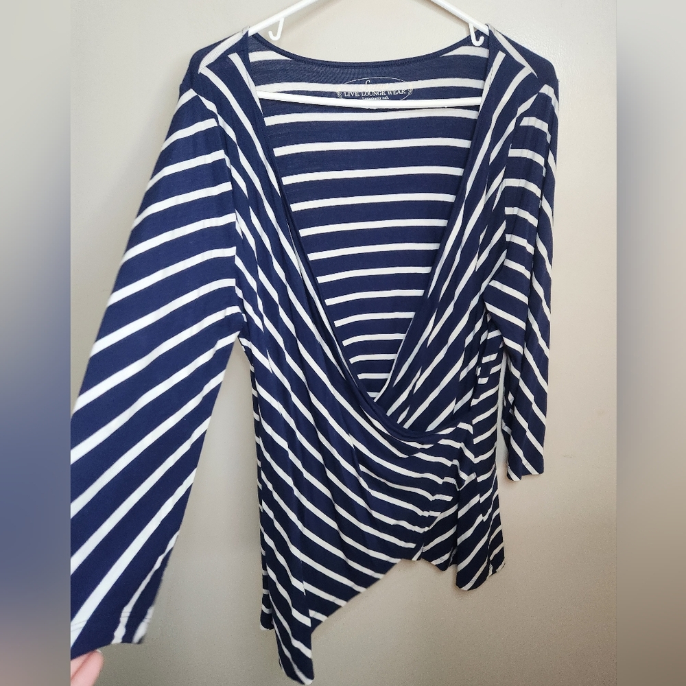 Women's Soma Loungewear Striped Faux Wrap Top Sz XL - Picture 6 of 7